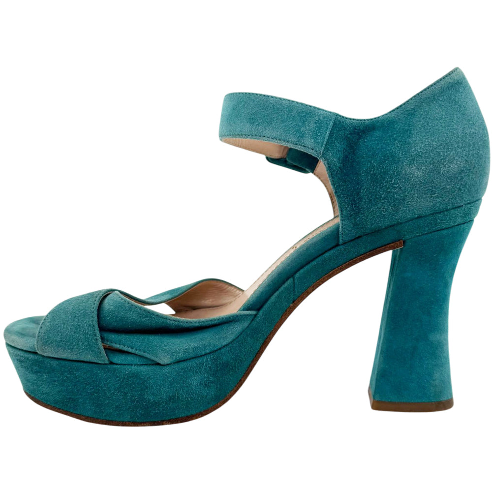 MIU MIU Teal Suede Heels Size 4 UK LHQ2168