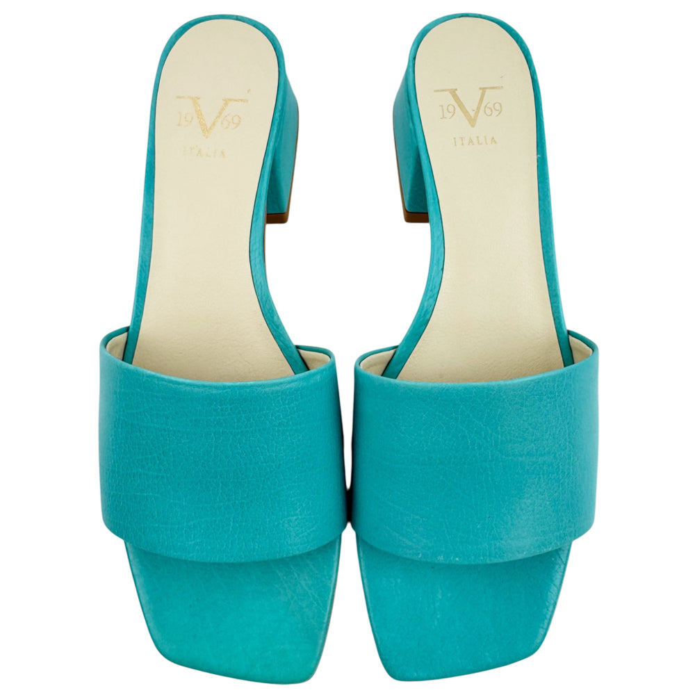 VERSACE 1969 Light Blue Leather Heel Sandals Size 6 UK LHQ2169