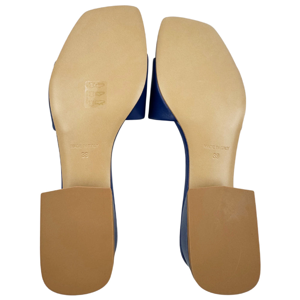 VERSACE 1969 Dark Blue Leather Heel Sandals Size 6 UK LHQ2170