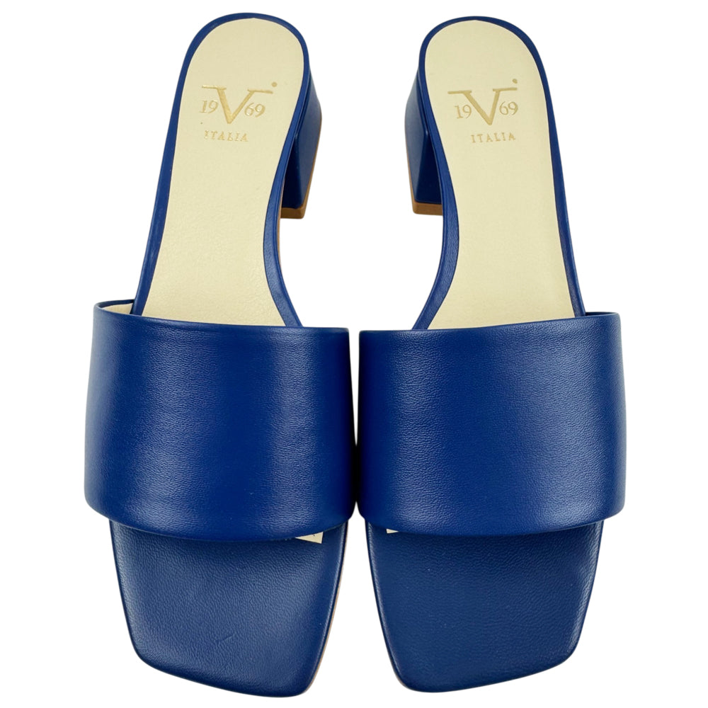 VERSACE 1969 Dark Blue Leather Heel Sandals Size 6 UK LHQ2170