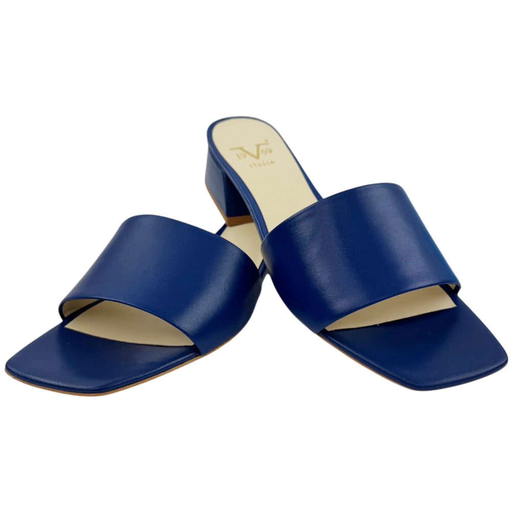 VERSACE 1969 Dark Blue Leather Heel Sandals Size 6 UK LHQ2170