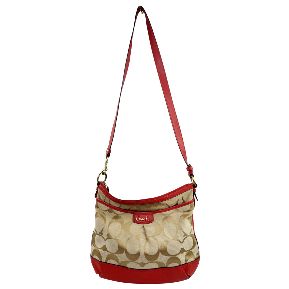 COACH Signature Brown/Red Shoulder Crossbody Bag LHQ2172