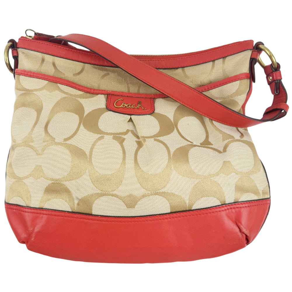 COACH Signature Brown/Red Shoulder Crossbody Bag LHQ2172