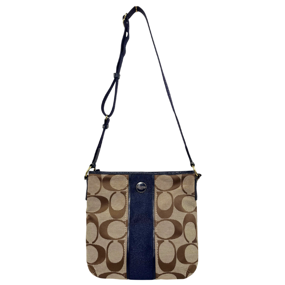 COACH Signature Canvas Brown/Blue Shoulder Bag LHQ2177