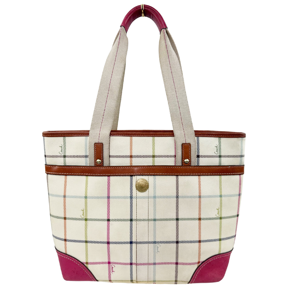 COACH Cream Multicoloured Check Tote Shoulder Bag LHQ2178