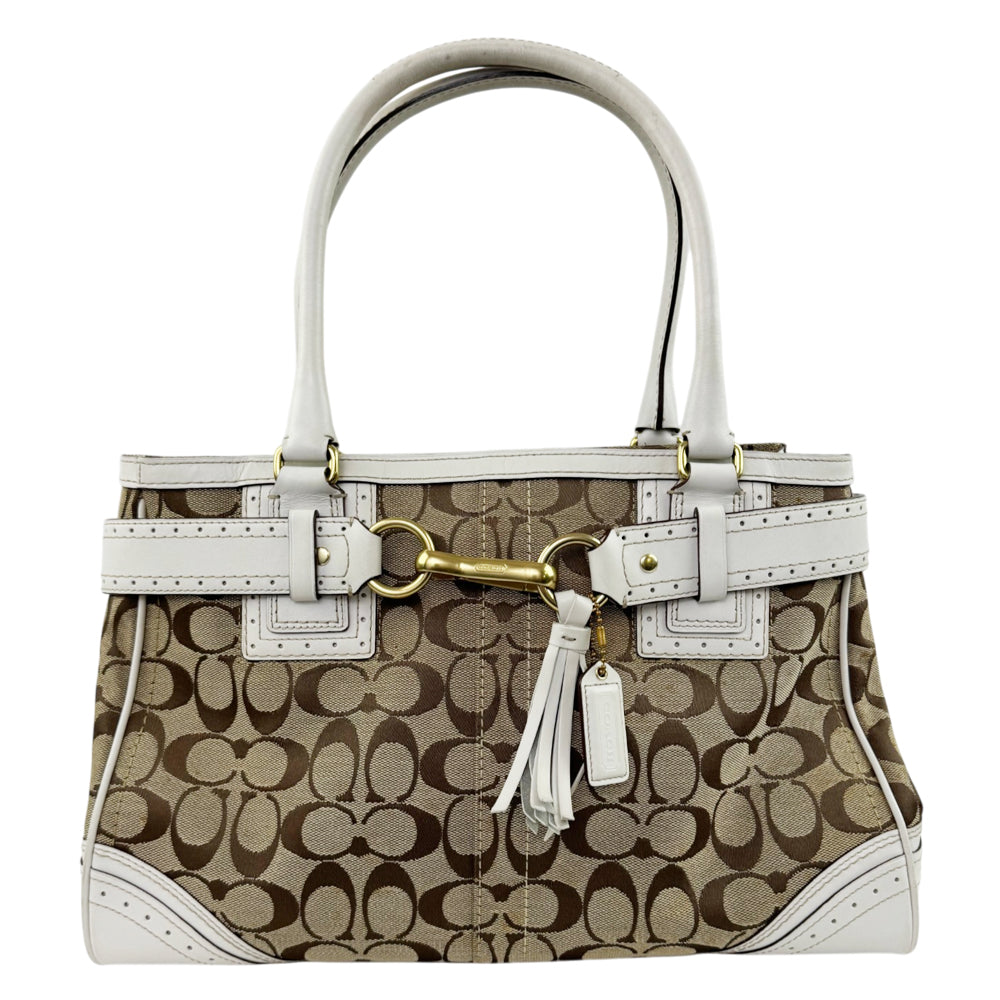 COACH Hampton Signature Brown/White Canvas and Leather Shoulder Hand Bag LHQ2202