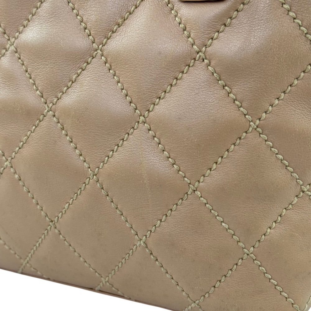 CHANEL CC Wild Stitch Beige Leather Tote Bag LHQ2208
