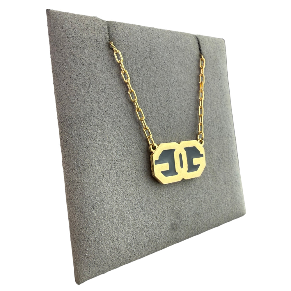 GIVENCHY Black Enamel Double G Pendant Gold Necklace LHQ2233