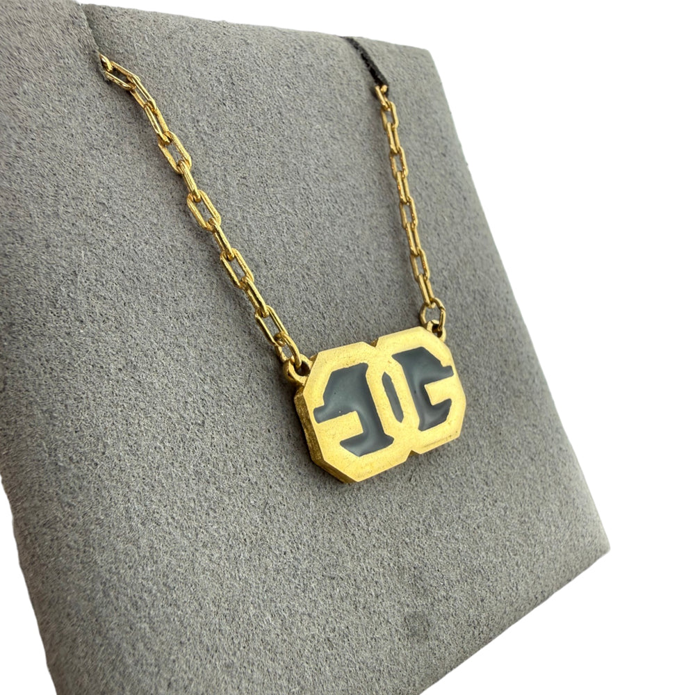 GIVENCHY Black Enamel Double G Pendant Gold Necklace LHQ2236