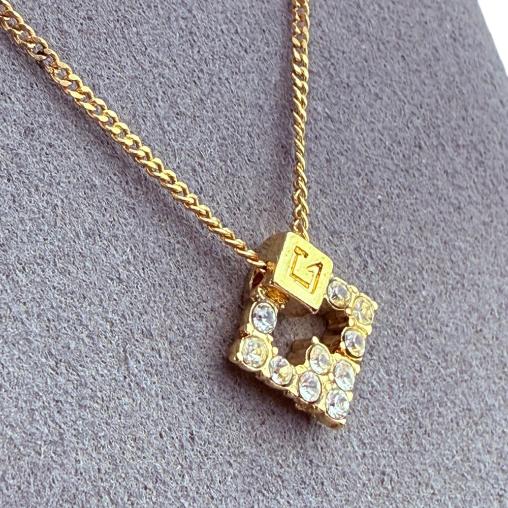 GIVENCHY G Logo Square Rhinestone Gold-Plated Pendant Necklace LHQ2260