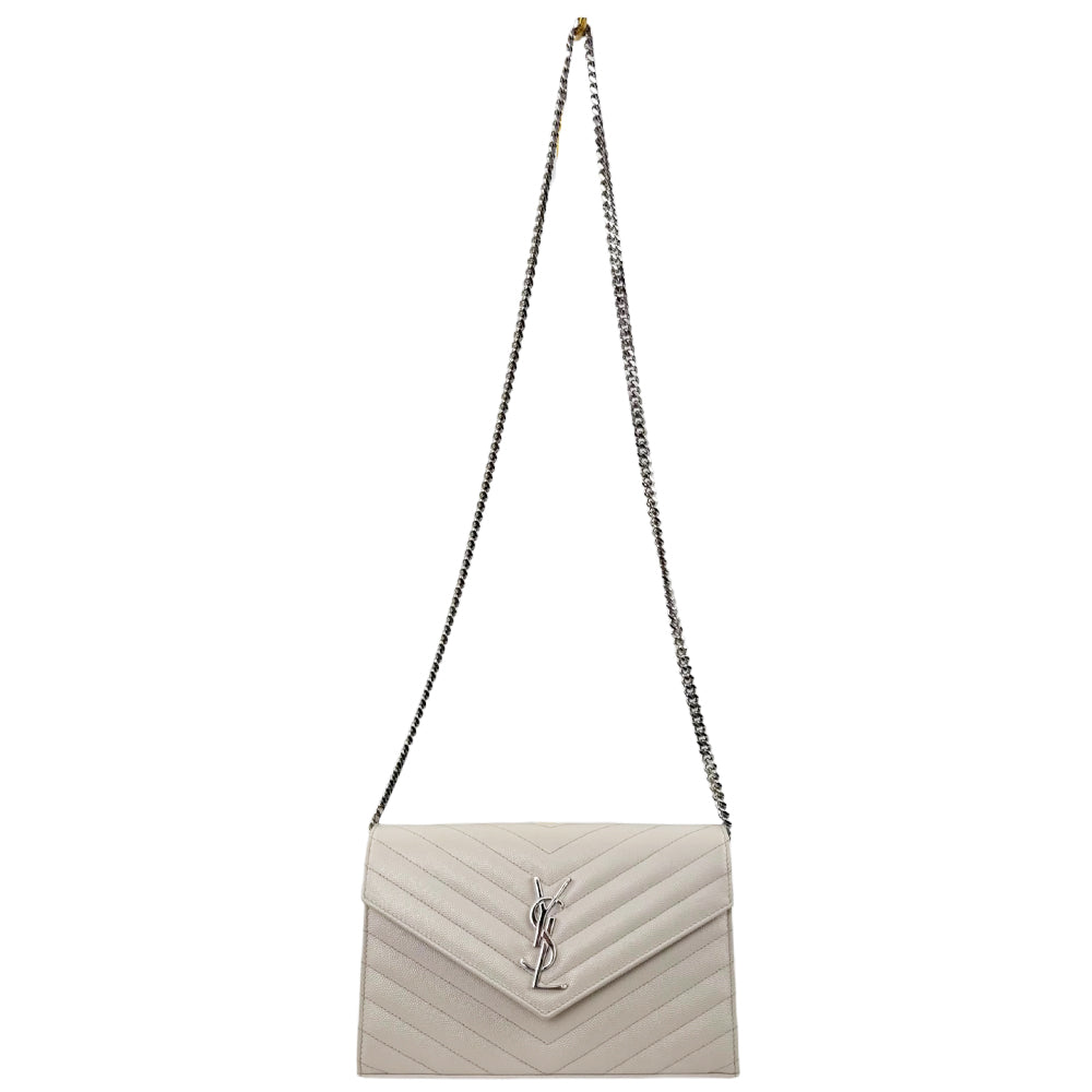 YVES SAINT LAURENT YSL White Leather Cassandre Shoulder Bag LHQ2287