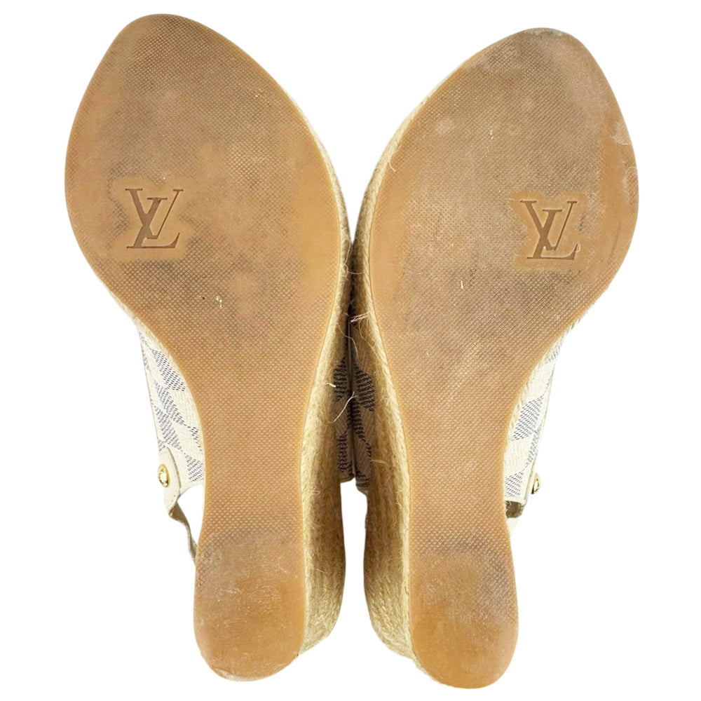 LOUIS VUITTON Damier Azur Slingback Espadrille Wedge Sandals Size 3 UK LHQ2290
