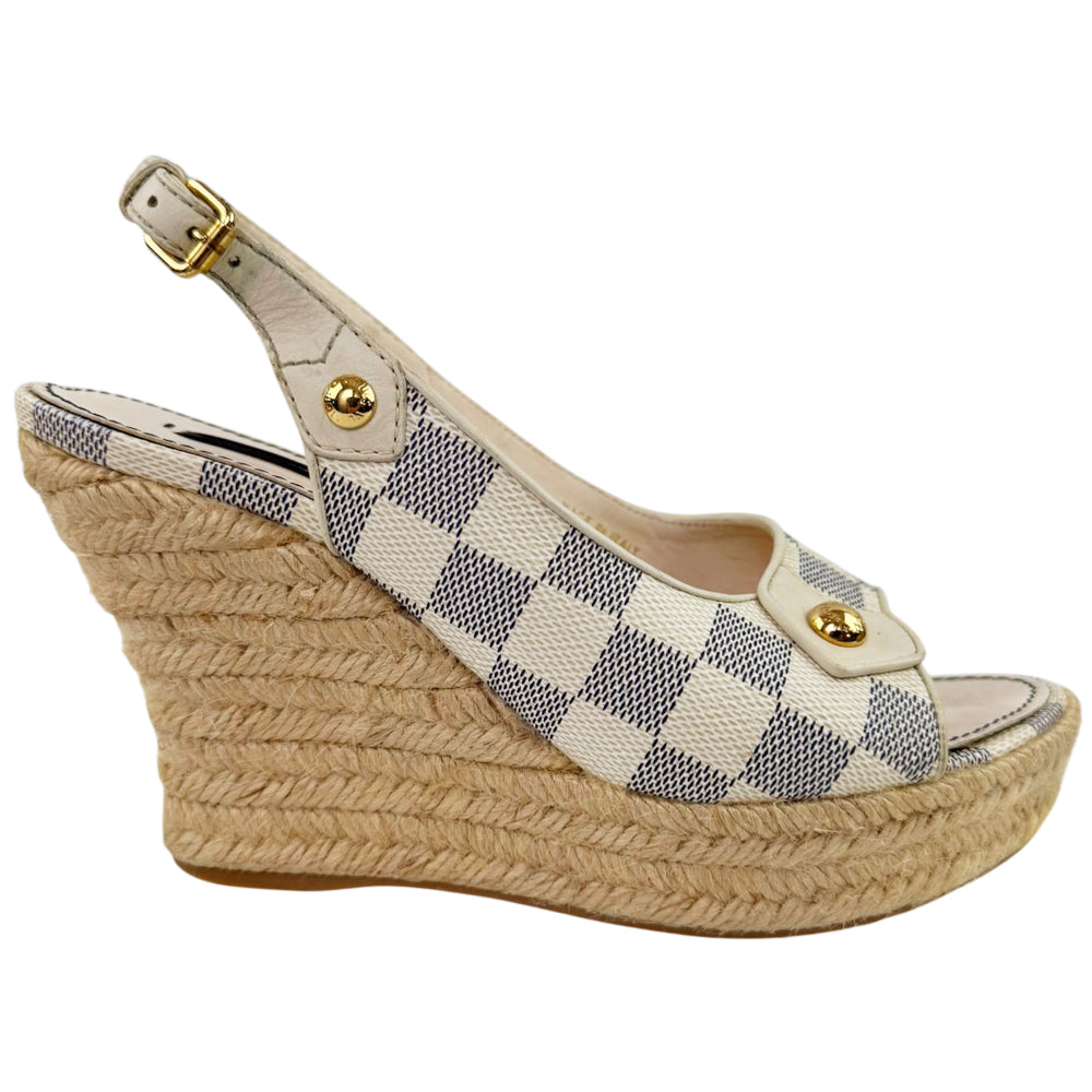 LOUIS VUITTON Damier Azur Slingback Espadrille Wedge Sandals Size 3 UK LHQ2290