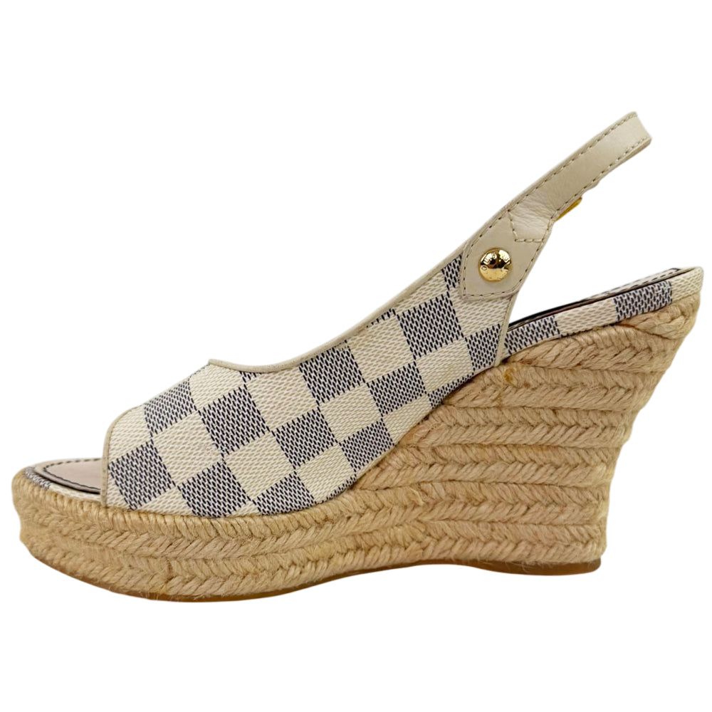 LOUIS VUITTON Damier Azur Slingback Espadrille Wedge Sandals Size 3 UK LHQ2290