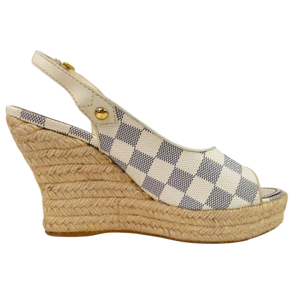 LOUIS VUITTON Damier Azur Slingback Espadrille Wedge Sandals Size 3 UK LHQ2290