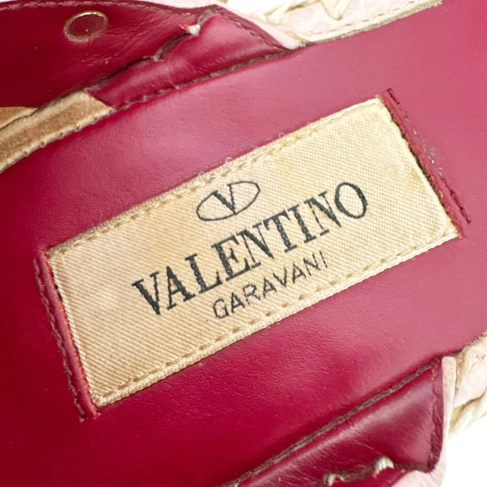 VALENTINO Pink Leather Rockstud Ankle-Strap Espadrille Wedge Sandals Size 4 UK LHQ2291