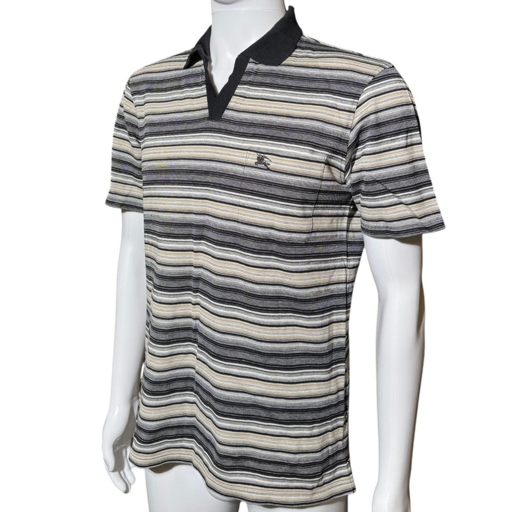 BURBERRY Grey/Beige Striped Polo Size M LHQ2298