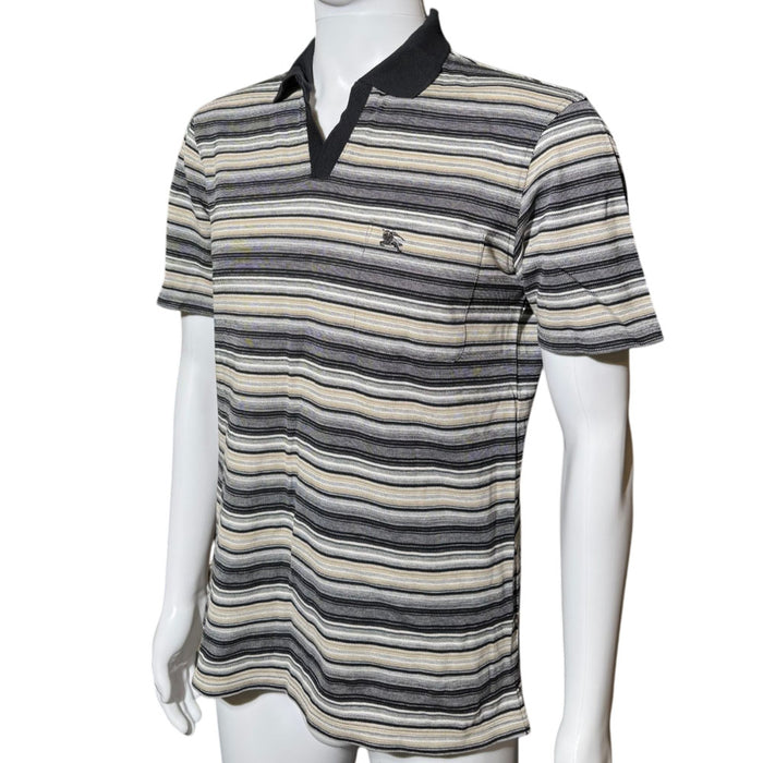 BURBERRY Grey/Beige Striped Polo Size M LHQ2298