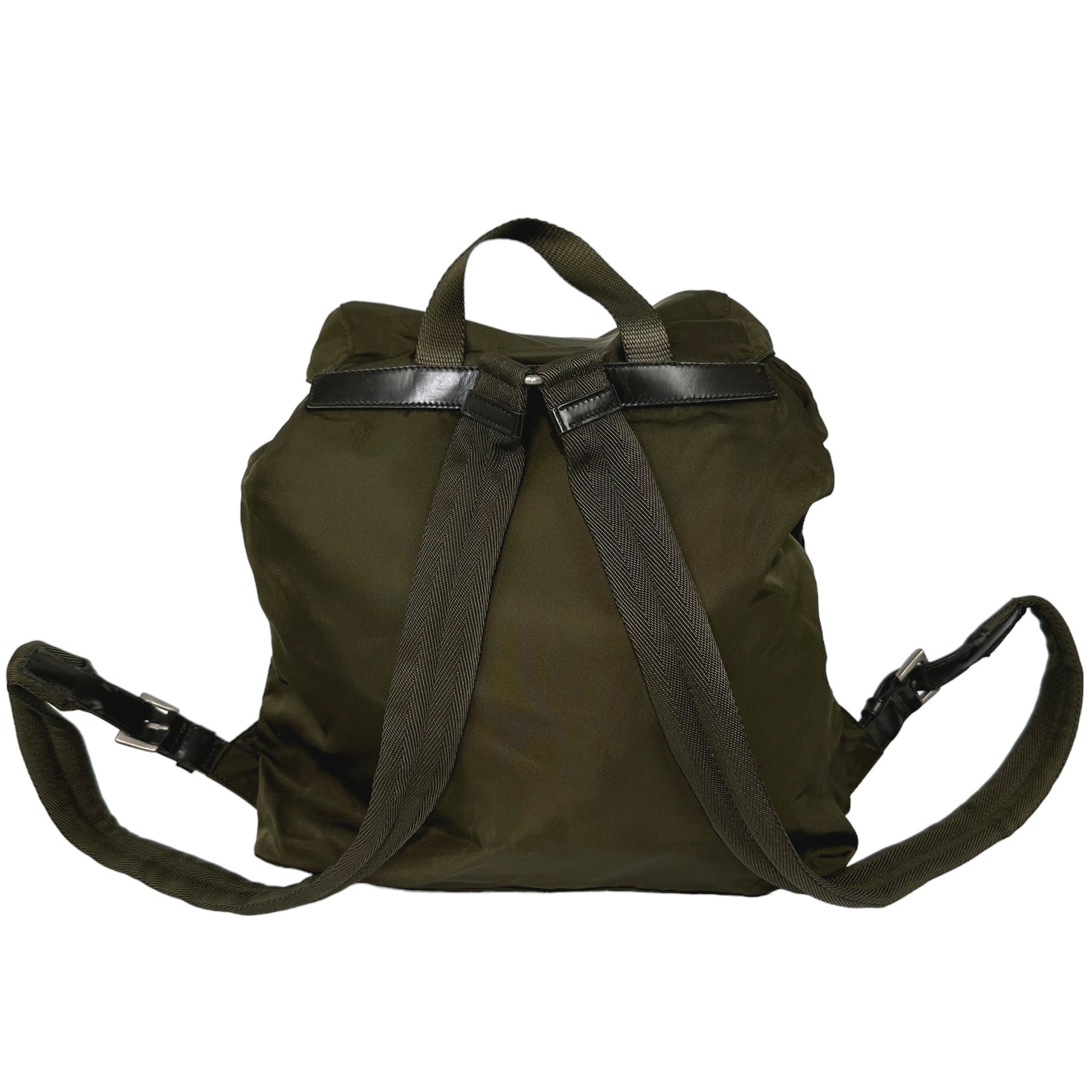 PRADA Khaki Re-Nylon & Braun Leder Rucksack Tasche LHQ23