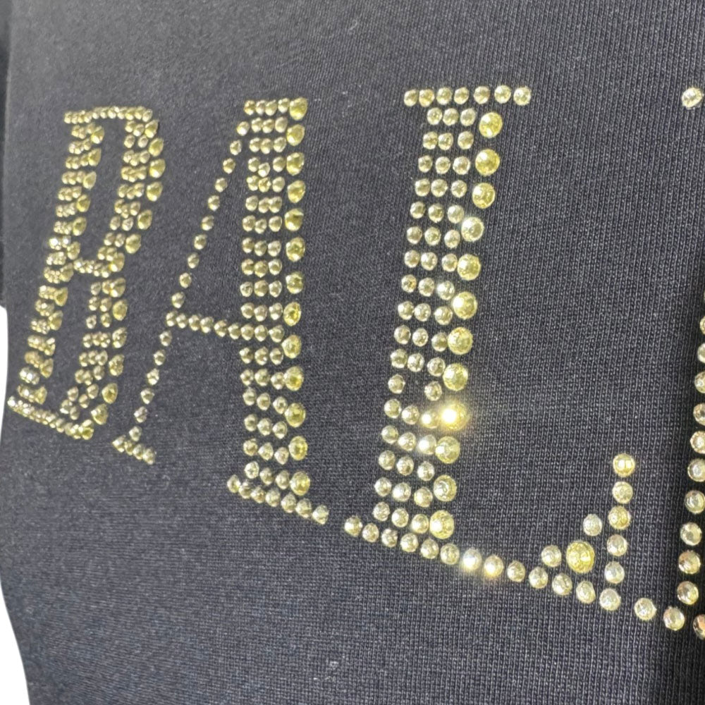 BALMAIN Black Crystal Logo T-Shirt Size S LHQ2399