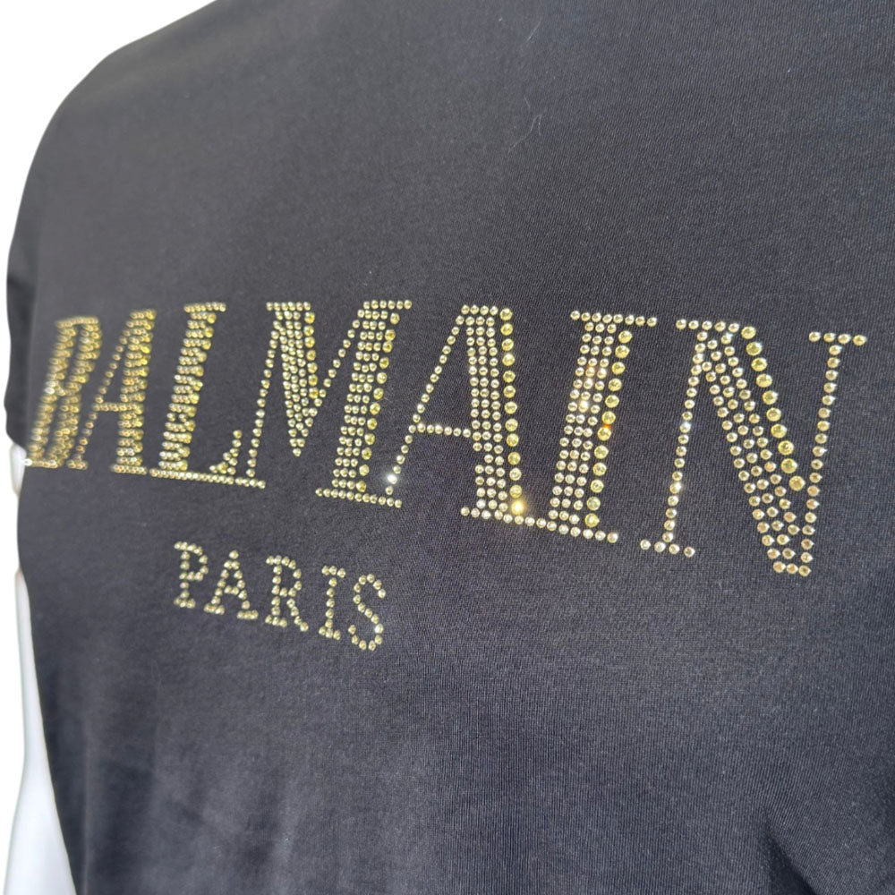 BALMAIN Black Crystal Logo T-Shirt Size S LHQ2399