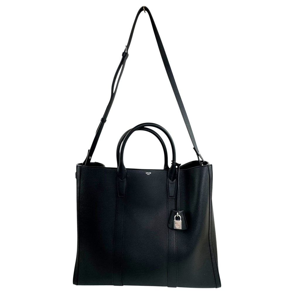 CELINE Medium Cabas Malaquais Black Leather Tote Shoulder Bag LHQ2404