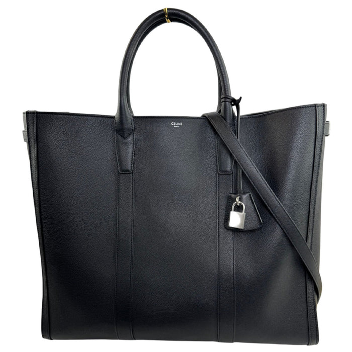 CELINE Medium Cabas Malaquais Black Leather Tote Shoulder Bag LHQ2404