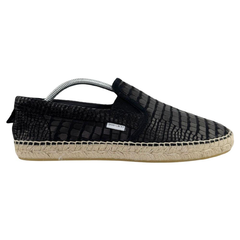 JIMMY CHOO Black Croc-Print Leather Espadrilles Size 9 UK LHQ2406