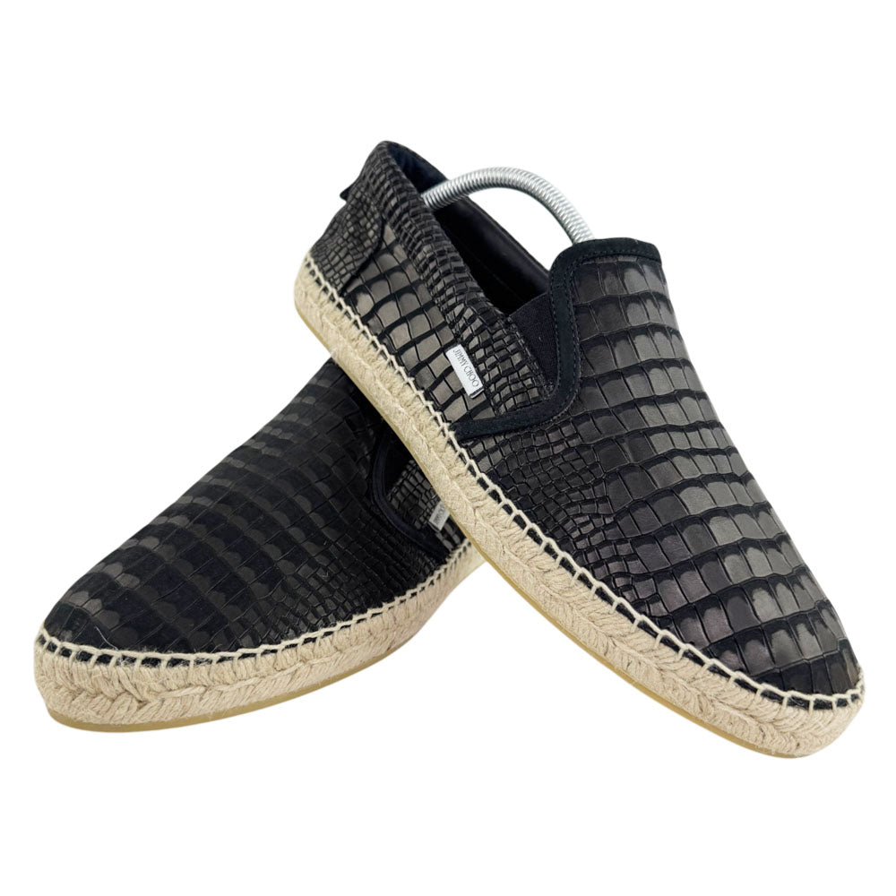 JIMMY CHOO Black Croc-Print Leather Espadrilles Size 9 UK LHQ2406