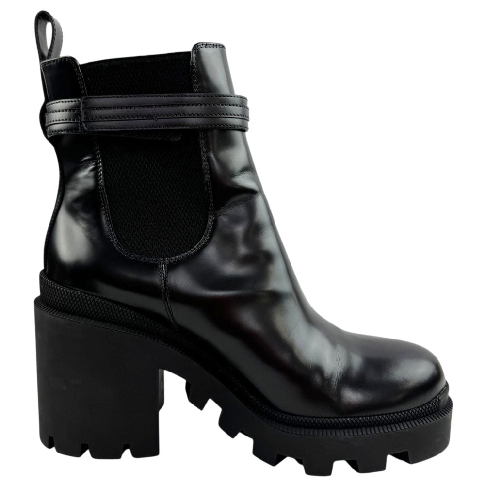 GUCCI Trip Black Leather Leather Logo-Strap Boots Size 7 UK LHQ2417