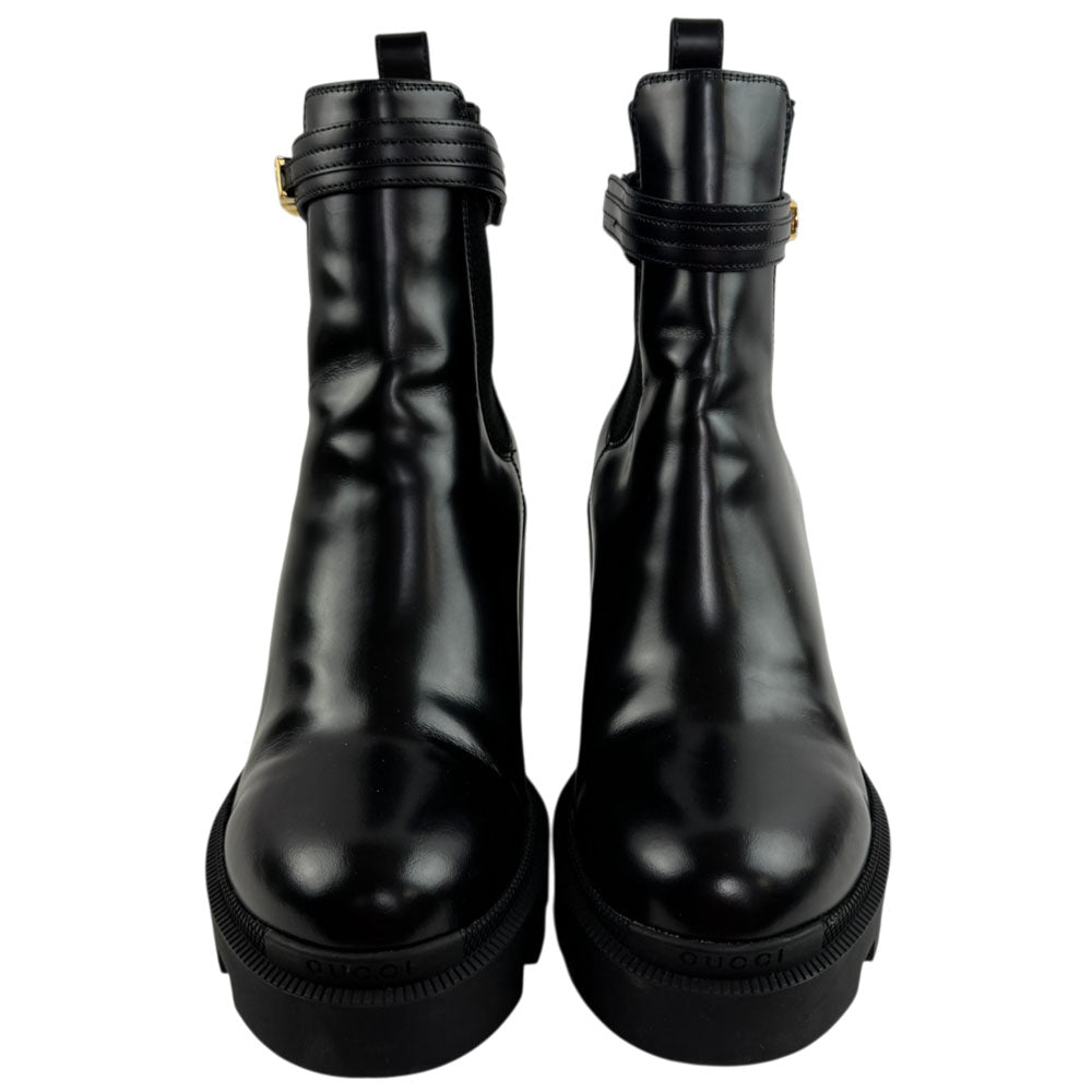 GUCCI Trip Black Leather Leather Logo-Strap Boots Size 7 UK LHQ2417