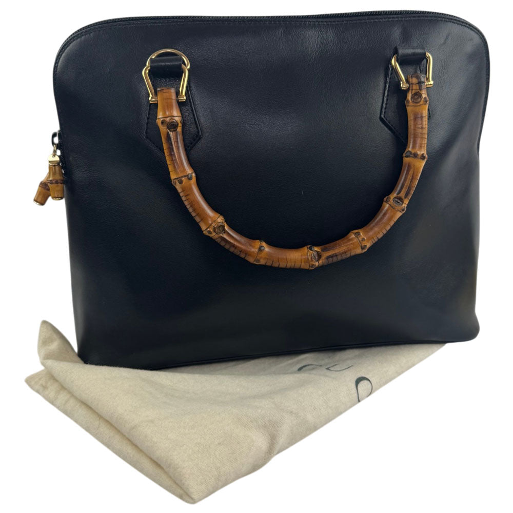 GUCCI Bamboo Black Leather Handbag LHQ2458