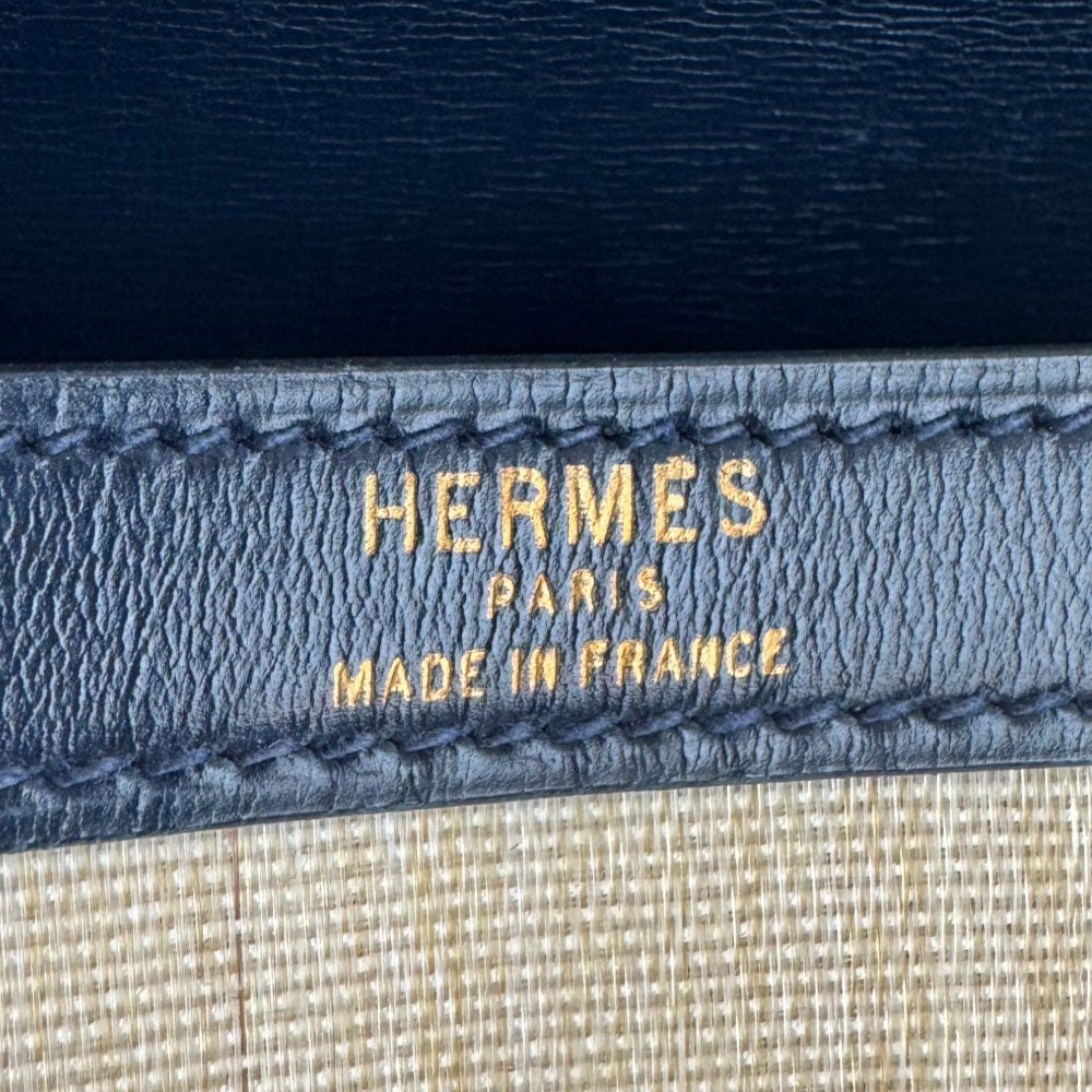 HERMES Drag Navy/Beige Horsehair Handbag LHQ2459