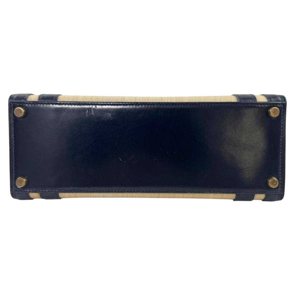 HERMES Drag Navy/Beige Horsehair Handbag LHQ2459
