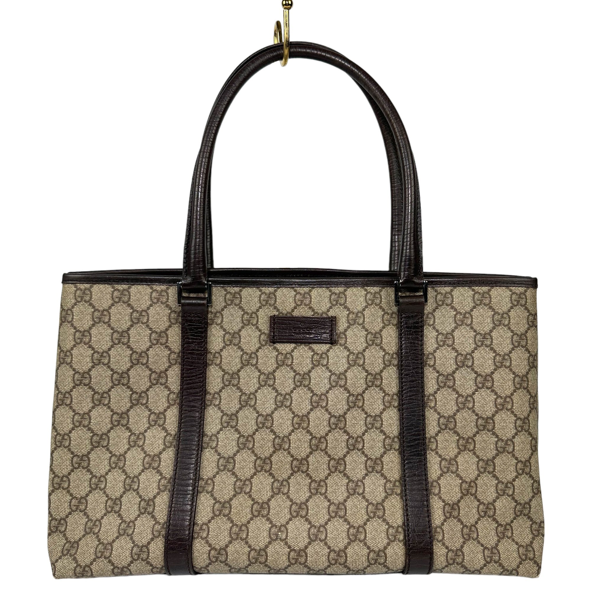 GUCCI Bolso de hombro de lona y piel marrón GG LHQ25