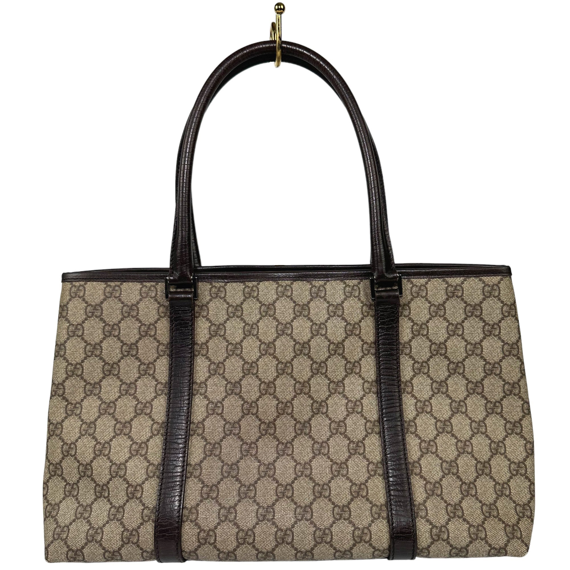 GUCCI Bolso de hombro de lona y piel marrón GG LHQ25