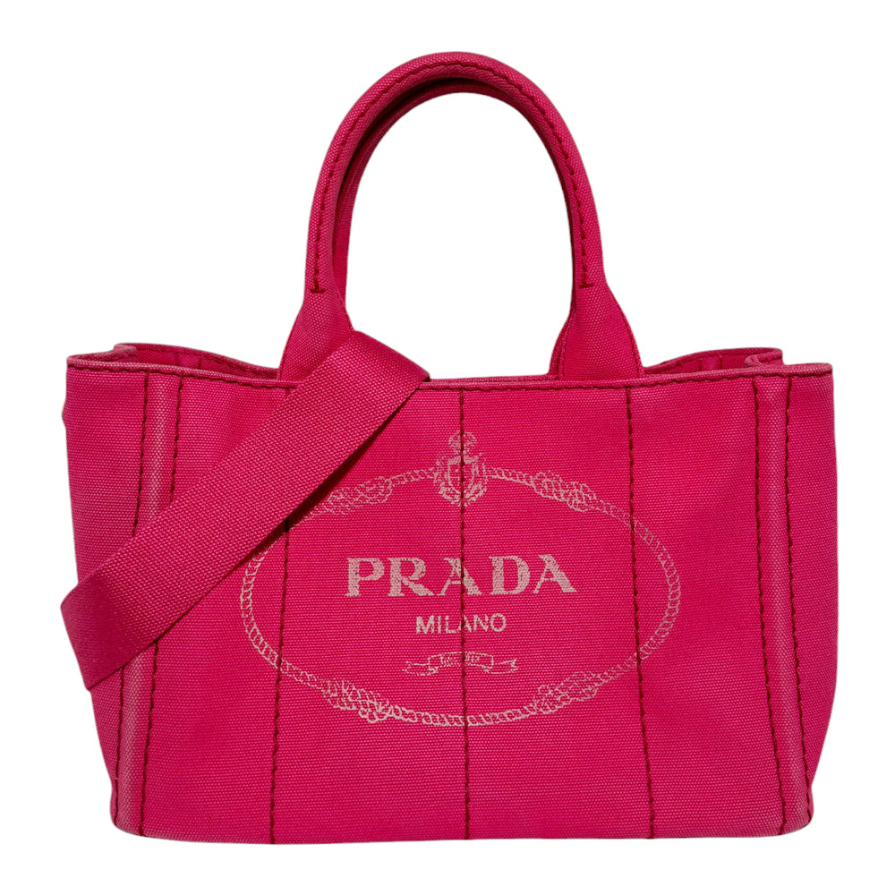 PRADA Canapa Tote Pink Canvas Bag LHQ253