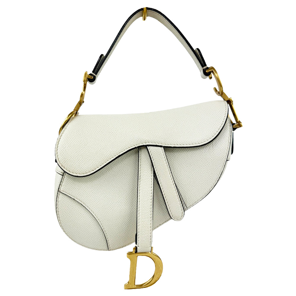 CHRISTIAN DIOR Saddle Bag White Leather Handbag LHQ254