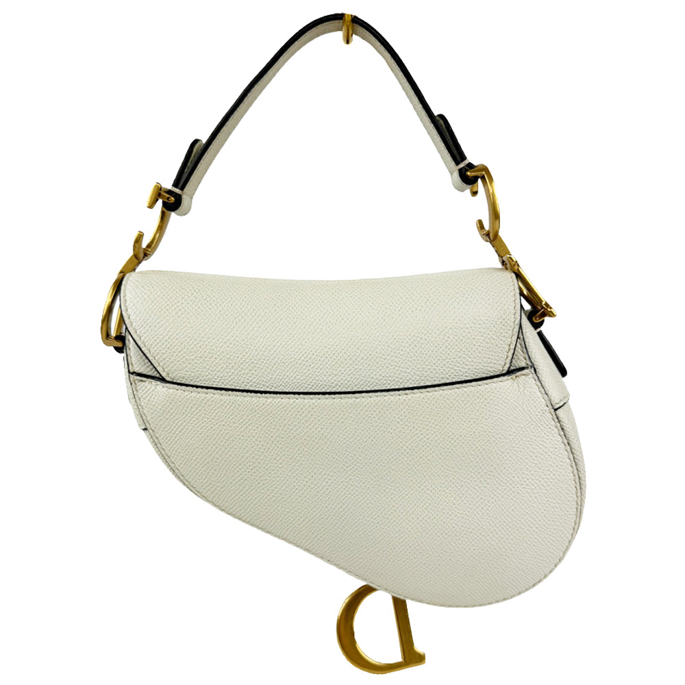 CHRISTIAN DIOR Saddle Bag White Leather Handbag LHQ254