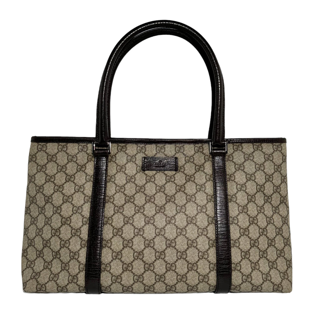 GUCCI Bolso de hombro de lona y piel marrón GG LHQ255