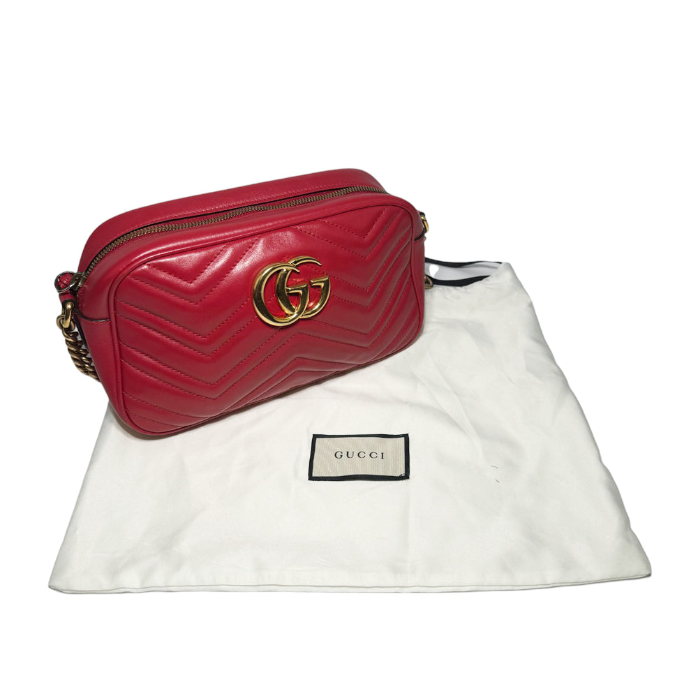 GUCCI GG Marmont Chain Shoulder Bag Red LHQ257