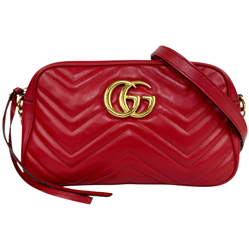 GUCCI GG Marmont Chain Shoulder Bag Red LHQ257