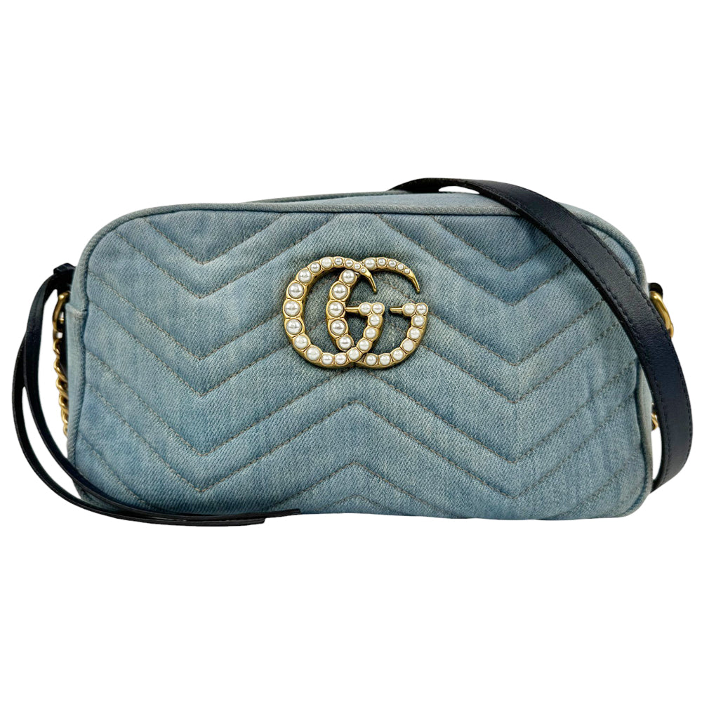 GUCCI GG Marmont Chain Shoulder Bag Denim LHQ261