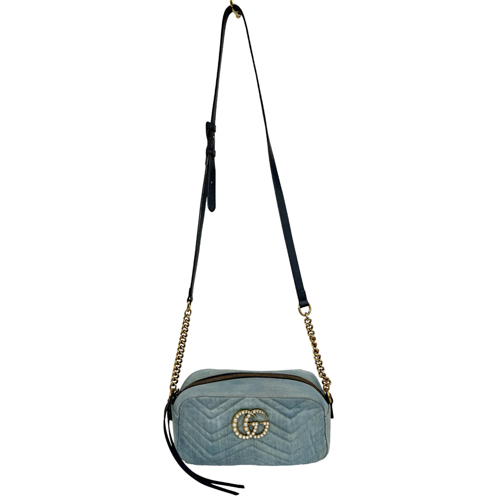 GUCCI GG Marmont Chain Shoulder Bag Denim LHQ261