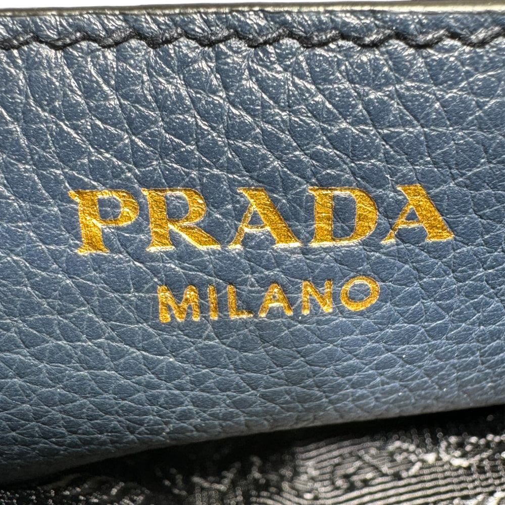 PRADA Vitello Phenix Navy Leather Shoulder Bag LHQ264