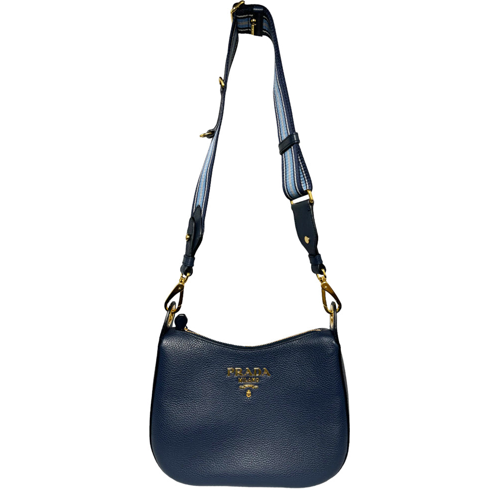 PRADA Vitello Phenix Navy Leder Umhängetasche LHQ264