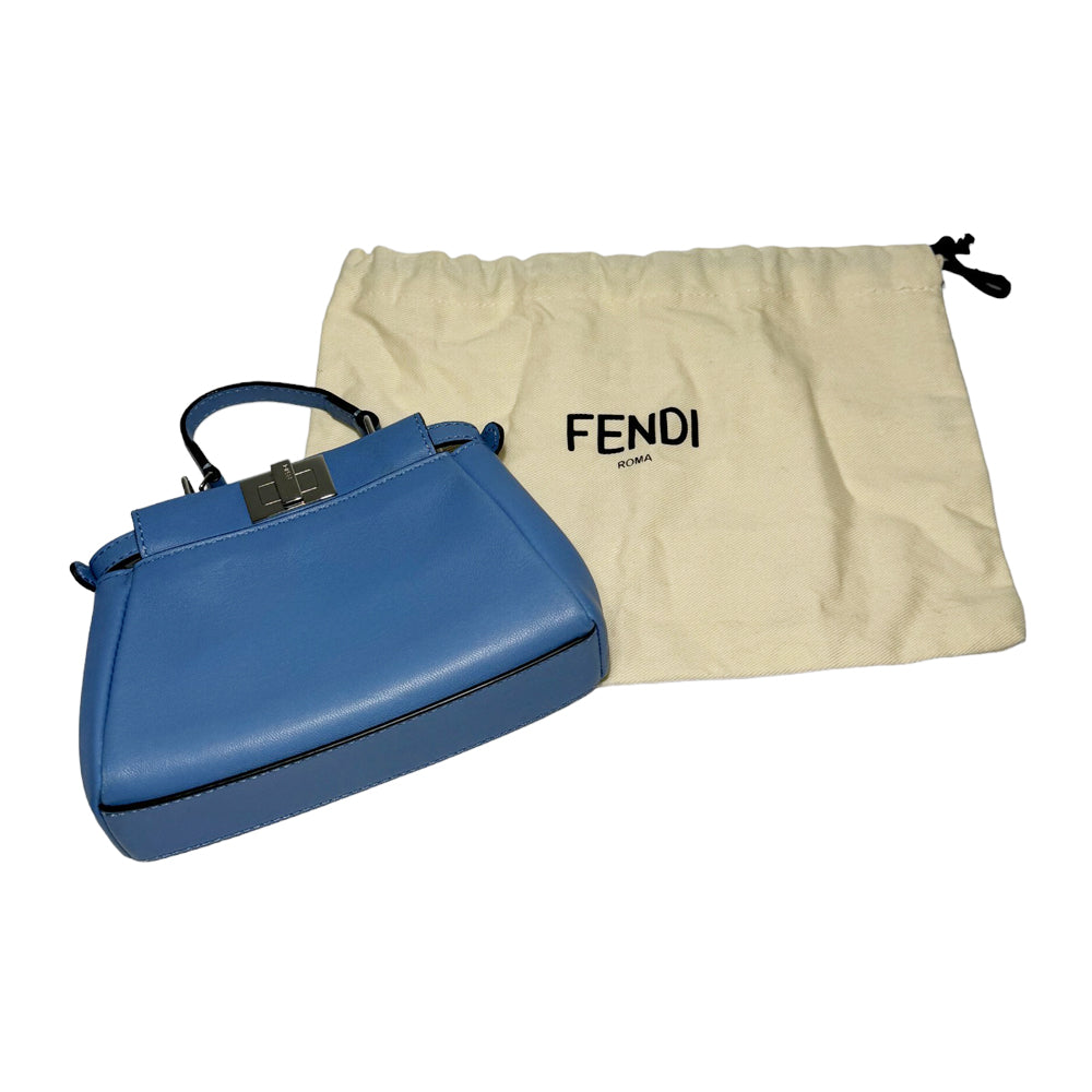 FENDI Micro Peekaboo Selleria Blue With Strap LHQ265