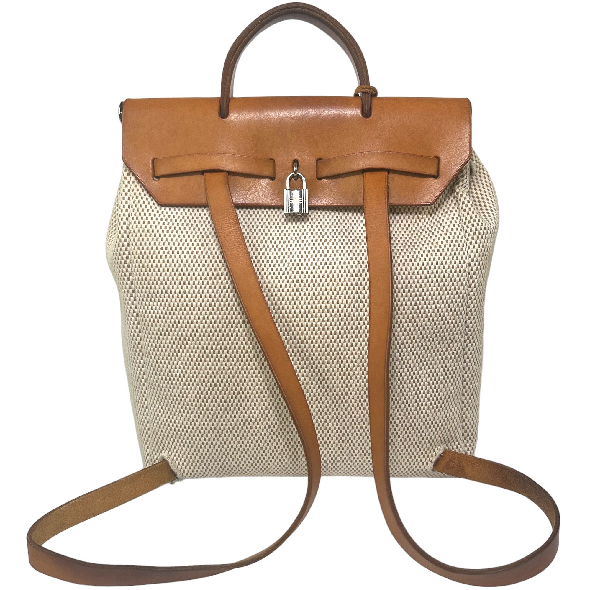 HERMES Her Bag 2 in 1 Beige Toile Cuir Sac à dos Handbag LHQ27