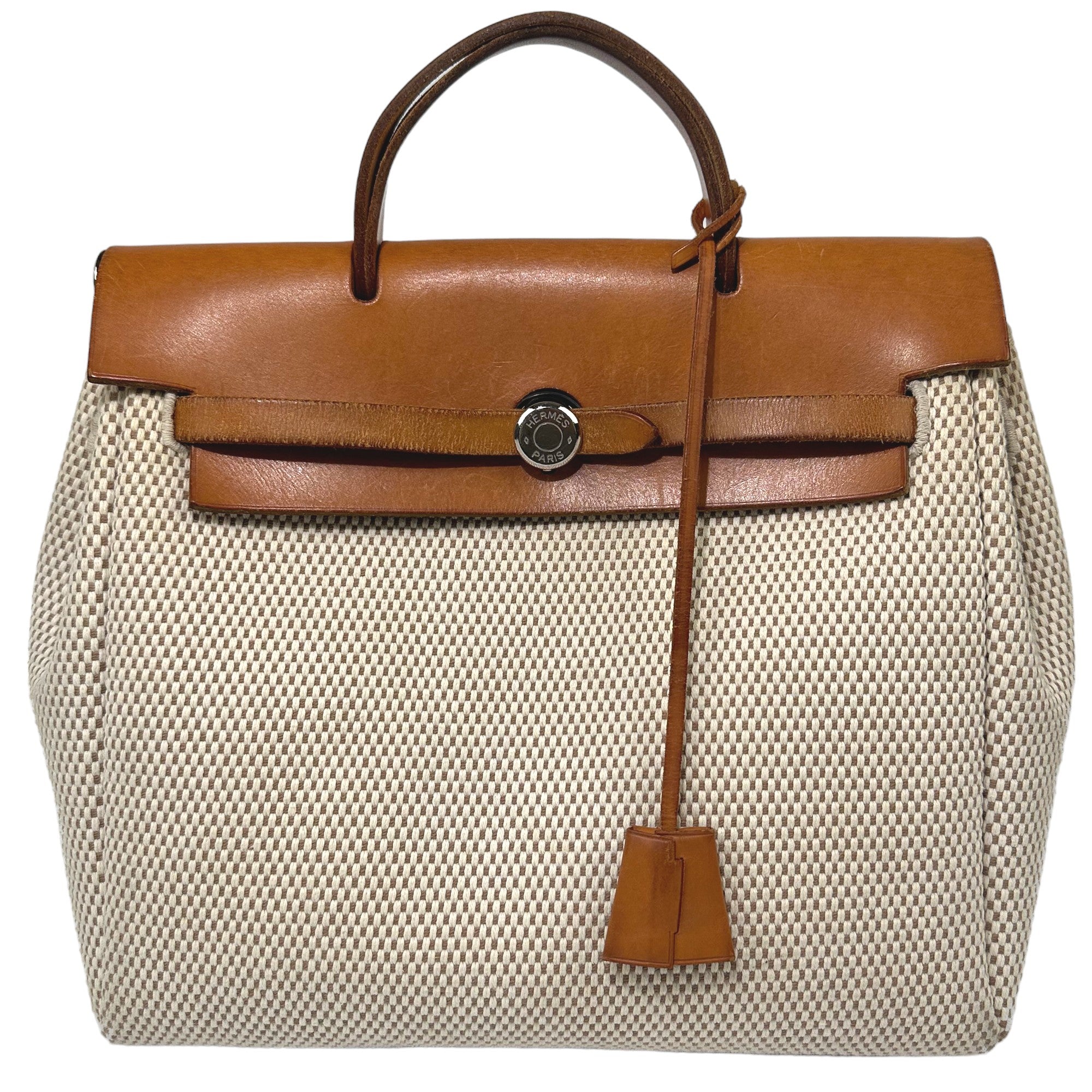 HERMES Her Bolso 2 en 1 Beige Lienzo Piel Mochila Bolso LHQ27