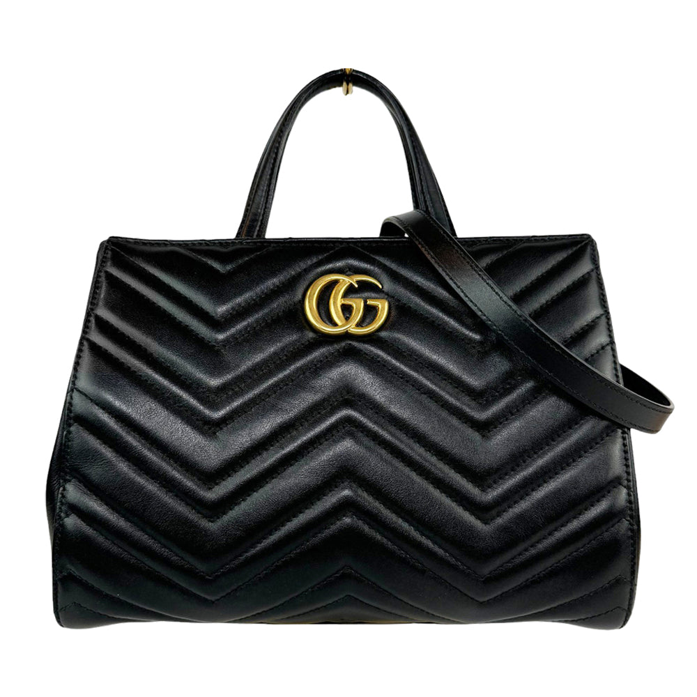 GUCCI GG Marmont Matelasse Black Leather 2 Way Shoulder Bag LHQ275